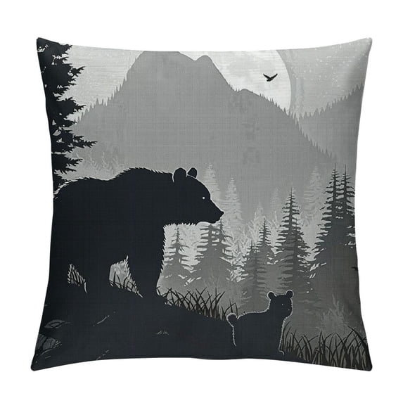 Qinduosi Cute Bear Throw Pillow Covers " Set of Soft Pattern Throw Pillowcases for Nature Wildlife Bear Pillow Cases Cushion Covers Western Farmhouse Black Red Plaid Cushion Cases