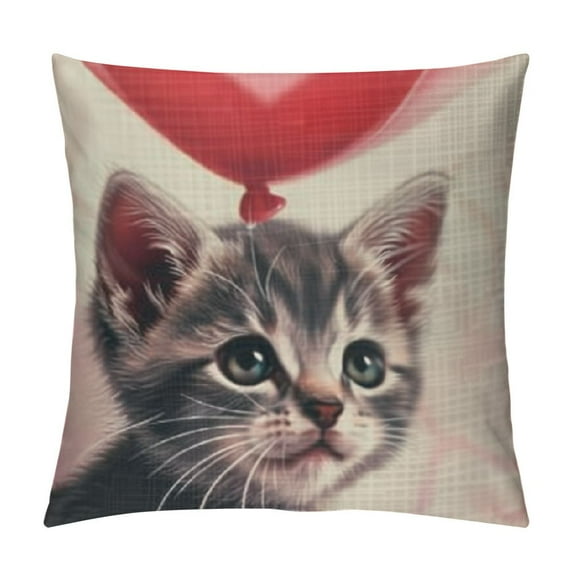 Qinduosi Cute Cats Throw Pillow Covers - Valentine's Day Pillow Covers with Love Heart Shape Rose Outdoor Pillow Cases of Cushion Covers for Couch Bed Car White