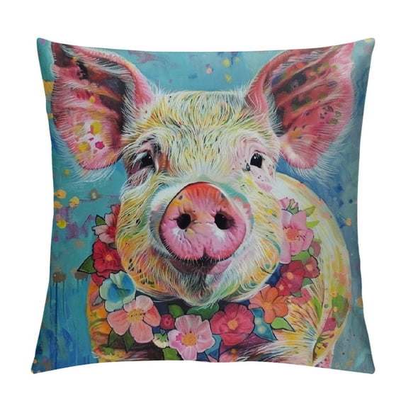 Qinduosi Cute Pig Throw Pillow Cover Inch Cute Funny Watercolor Pig Pillow Cover Cushion Covers for Couch Sofa Home Farmhouse Decoration