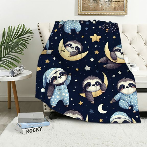 Qinduosi Cute Sloth Pattern Theme Throw Blanket Soft Bed Bedding Warm Flannel Blankets Gifts for Kids Boys Teens Men, Sofa Couch Bedroom Home Decor