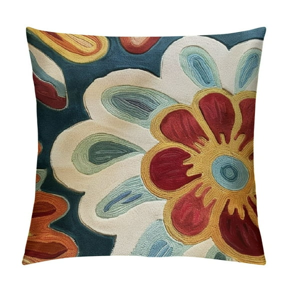 Qinduosi Daisy Floral Pillow Cover Flower Pillowcase Flowery Outdoor Cushion Suzani Pillowsham Flower Floral Chair Cushion Hand Embroidered Cushions Size White