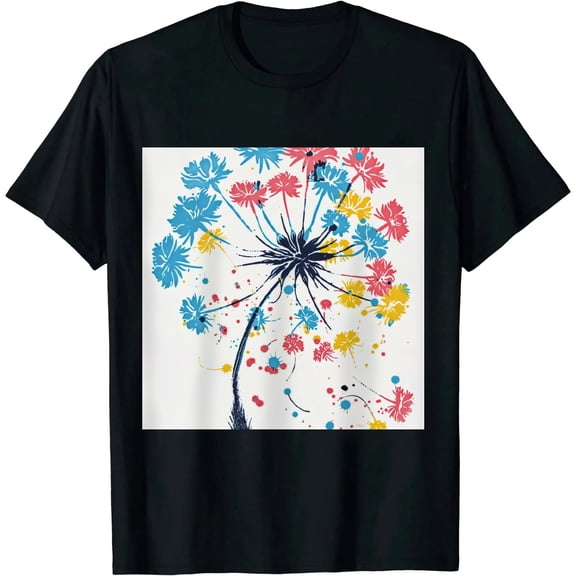 Qinduosi Dandelion Shirt Women Inspirational Graphic Tee Spread Kindness Tshirt Women's Funny Cute Flower Tops Black