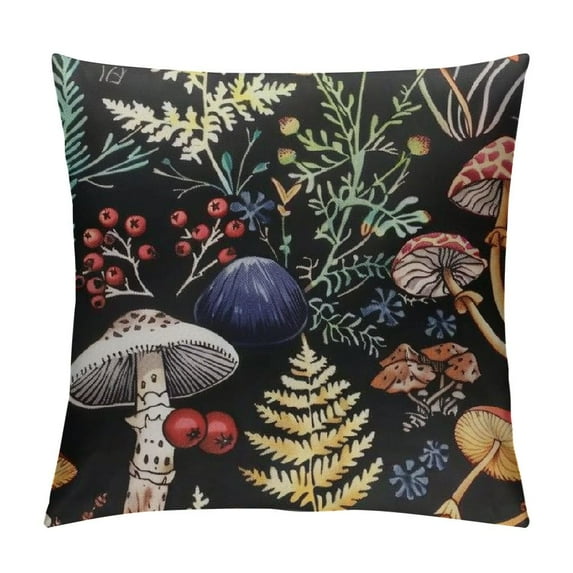 Qinduosi Dark Wild Forest Mushrooms Decorative Pillow Covers Cozy Soft Throw Pillowcase Square Couch Cushion Cover for Home Decor Sofa Living Room Bed Car White