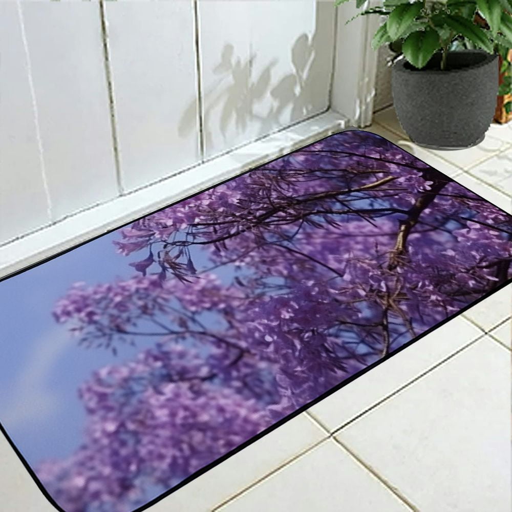 Qinduosi Decorative Door Mat, Door Mat with Non-Slip Rubber Backing, Cleaning, Traps Dirt, for Entry, Patio, Garage - Nature Purple Jacaranda Tree Flowers 19.68*47.24 in