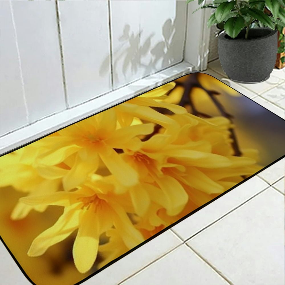 Qinduosi Decorative Door Mat, Door Mat with Non-Slip Rubber Backing, Easy Cleaning, Traps Dirt, for Entry, Patio, Garage - Forsythia Flowers Forsythia Flowers Ornamental Shrub 19.68*47.24 in