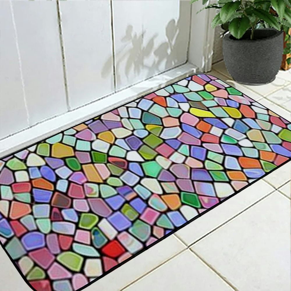 Qinduosi Decorative Door Mat, Door Mat with Non-Slip Rubber Backing, Easy Cleaning, Traps Dirt, for Entry, Patio, Garage - Mosaic Texture Colored Stone Tiles Stones 19.68*47.24 in