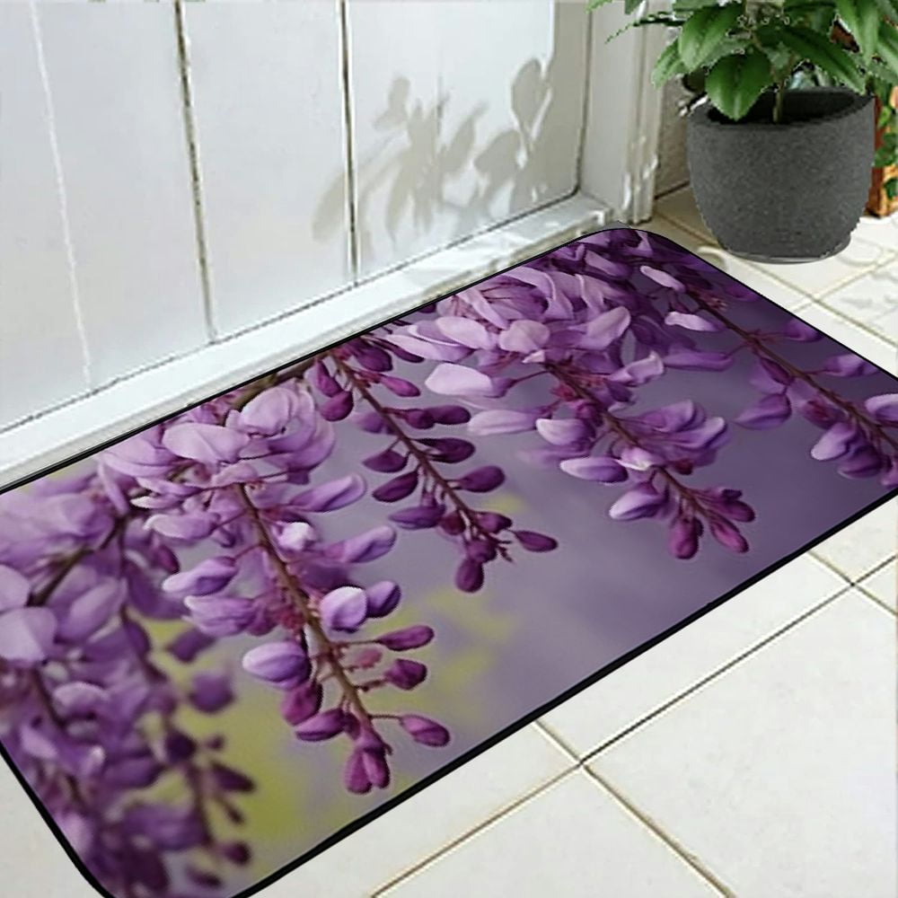 Qinduosi Decorative Door Mat, Door Mat with Non-Slip Rubber Backing, Easy Cleaning, Traps Dirt, for Entry, Patio, Garage - Wisteria Purple Spring Flower Nature 19.68*47.24 in