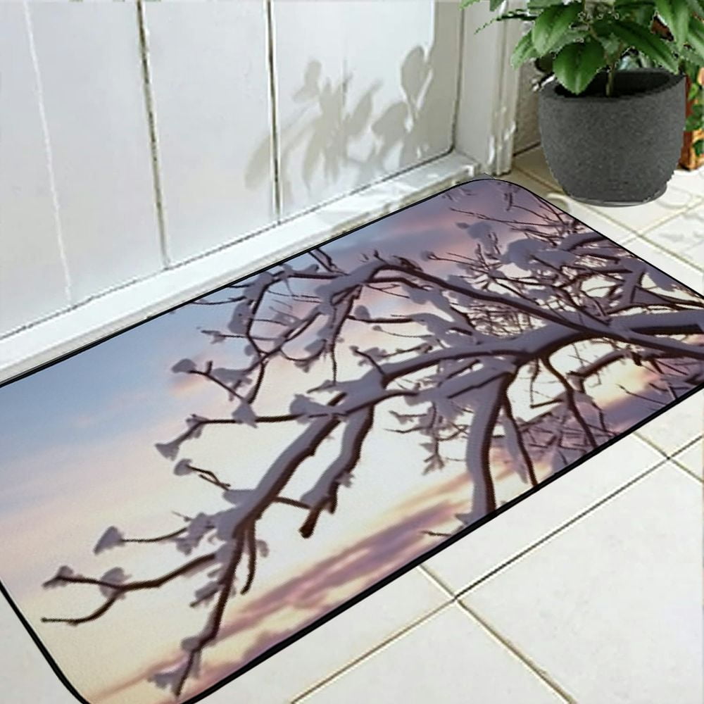 Qinduosi Decorative Door Mat, Door Mat with Non-Slip Rubber Backing, Easy Cleaning, Traps Dirt, Rug for Entry, Patio, Garage - Winter Frost Snow Snowdrifts Trees Glaciation 19.68*47.4 in