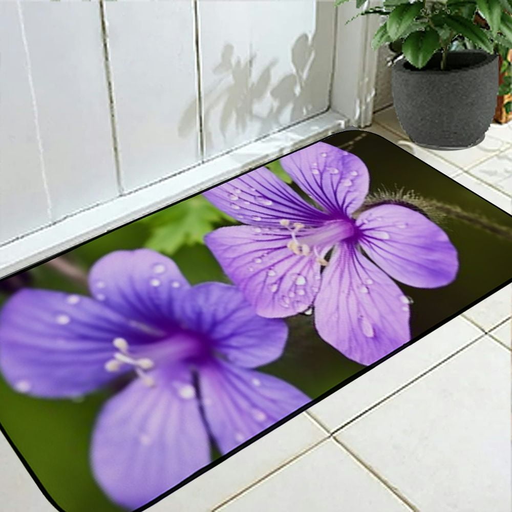 Qinduosi Decorative Door Mat, Door Mat with Non-Slip Rubber Backing, Cleaning, Traps Dirt, for Entry, Patio, Garage- Cranesbill Bloom Plant Nature 19.68*47.24 in