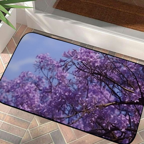 Qinduosi Decorative Door Mat, Door Mat with Non-Slip Rubber Backing, Cleaning, Traps Dirt, for Entry, Patio, Garage - Nature Purple Jacaranda Tree Flowers 19.68*39.37 in
