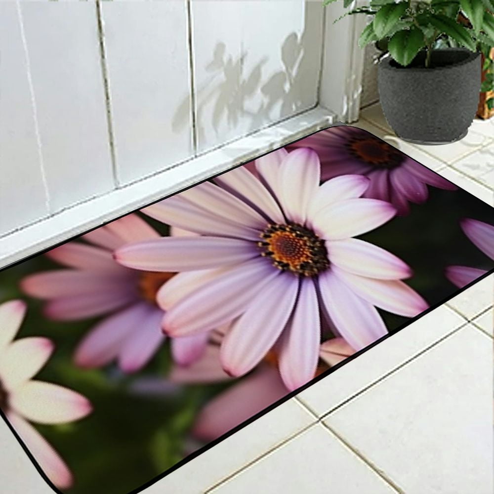 Qinduosi Decorative Door Mat, Door Mat with Non-Slip Rubber Backing, Cleaning, Traps Dirt, for Entry, Patio, Garage - Purple Flowers Flowers Pink Flowers 19.68*47.24 in
