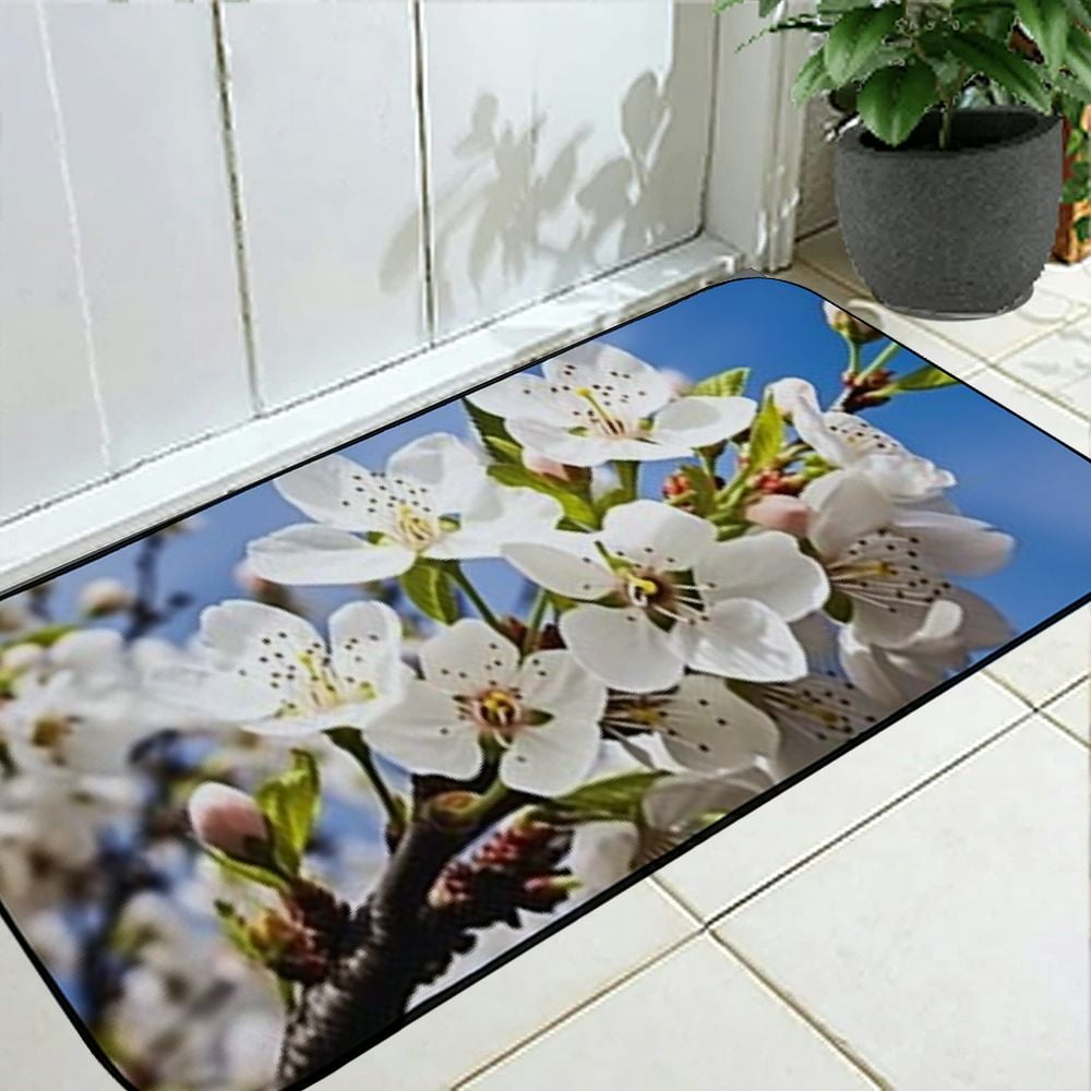 Qinduosi Decorative Door Mat, Door Mat with Non-Slip Rubber Backing, Easy Cleaning, Traps Dirt, for Entry, Patio, Garage- Almond Tree Flowers Petal Stamens Almond Nature 19.68*47.24 in