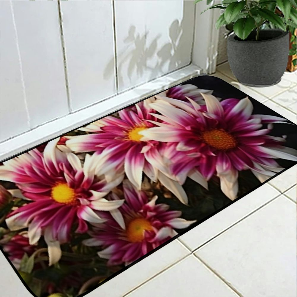 Qinduosi Decorative Door Mat, Door Mat with Non-Slip Rubber Backing, Easy Cleaning, Traps Dirt, for Entry, Patio, Garage - Aster White Reddish Striped Flowers Garden Plant 19.68*47.24 in