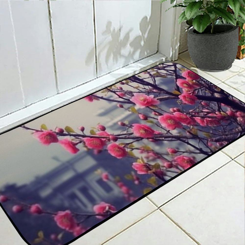 Qinduosi Decorative Door Mat, Door Mat with Non-Slip Rubber Backing, Easy Cleaning, Traps Dirt, for Entry, Patio, Garage- Bud Spring Tree Flowering Nature 19.68*47.24 in