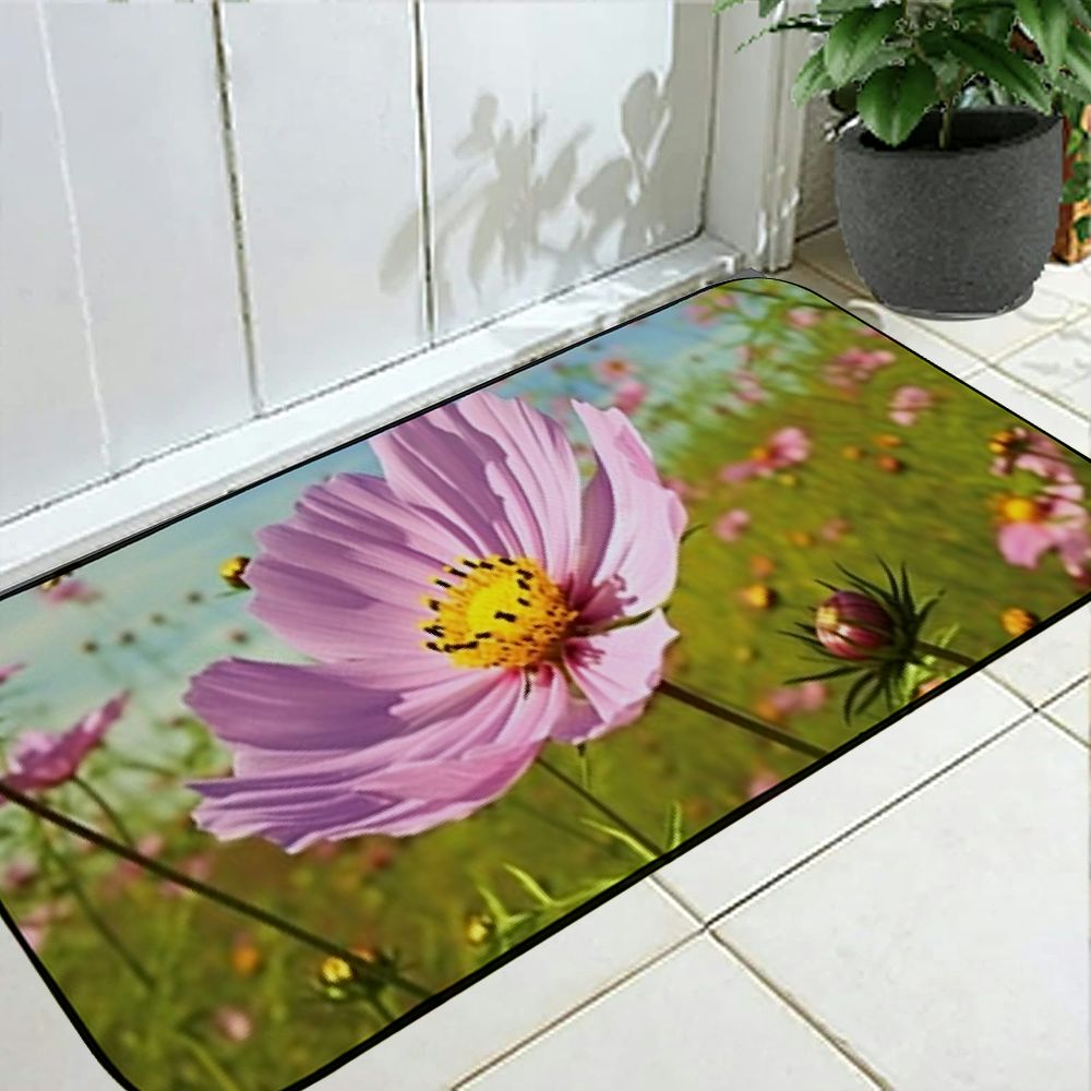 Qinduosi Decorative Door Mat, Door Mat with Non-Slip Rubber Backing, Easy Cleaning, Traps Dirt, for Entry, Patio, Garage - Flower Pink Flower Parma Nature Garden 19.68*47.24 in