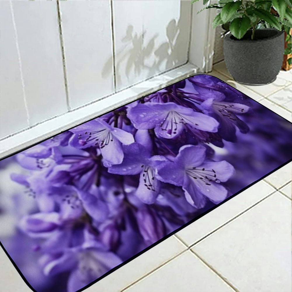 Qinduosi Decorative Door Mat, Door Mat with Non-Slip Rubber Backing, Easy Cleaning, Traps Dirt, for Entry, Patio, Garage- Jacaranda Brisbane Queensland Flower Violet Spring 19.68*47.24 in