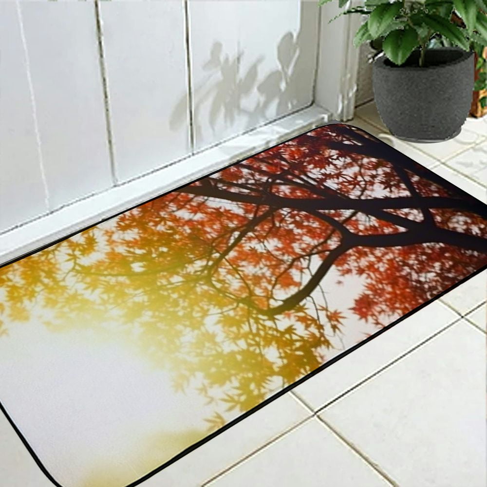Qinduosi Decorative Door Mat, Door Mat with Non-Slip Rubber Backing, Easy Cleaning, Traps Dirt, for Entry, Patio, Garage- Leaf Tree Plant Nature Autumn Sky Blur 19.68*47.24 in