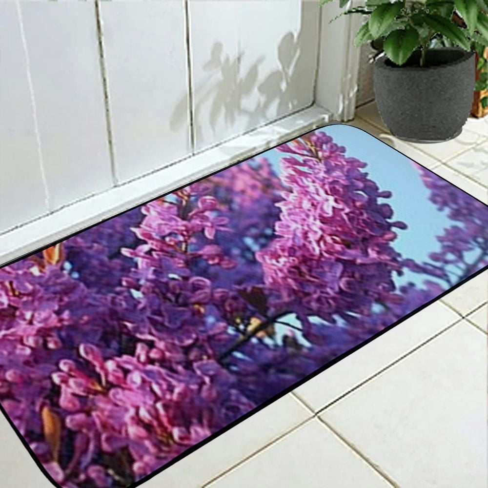 Qinduosi Decorative Door Mat, Door Mat with Non-Slip Rubber Backing, Easy Cleaning, Traps Dirt, for Entry, Patio, Garage - Lilac Violet Plant Bush Blossom Bloom Spring 19.68*47.24 in