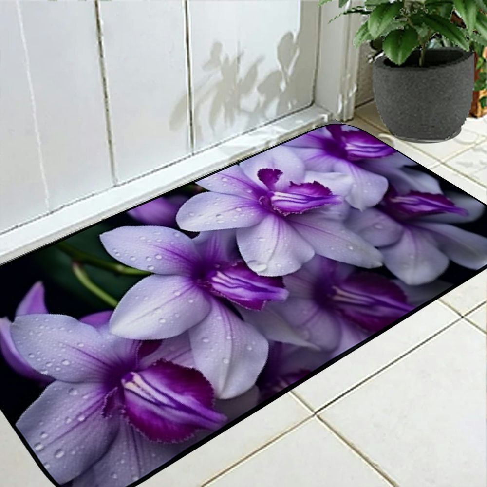 Qinduosi Decorative Door Mat, Door Mat with Non-Slip Rubber Backing, Easy Cleaning, Traps Dirt, for Entry, Patio, Garage - Orchid Purple Flowers Nature Tropical Beauty 19.68*47.24 in
