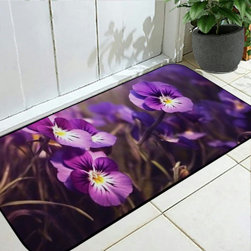 Qinduosi Decorative Door Mat, Door Mat with Non-Slip Rubber Backing, Easy Cleaning, Traps Dirt, for Entry, Patio, Garage - Pansy Violet Blue Purple Garden in The Garden 19.68*47.24 in