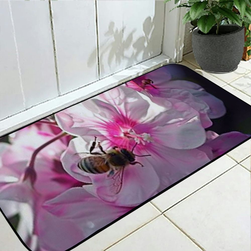 Qinduosi Decorative Door Mat, Door Mat with Non-Slip Rubber Backing, Easy Cleaning, Traps Dirt, for Entry, Patio, Garage- Phlox Flame Flower Greek Valerian Plant Pink Wasp 19.68*47.24 in