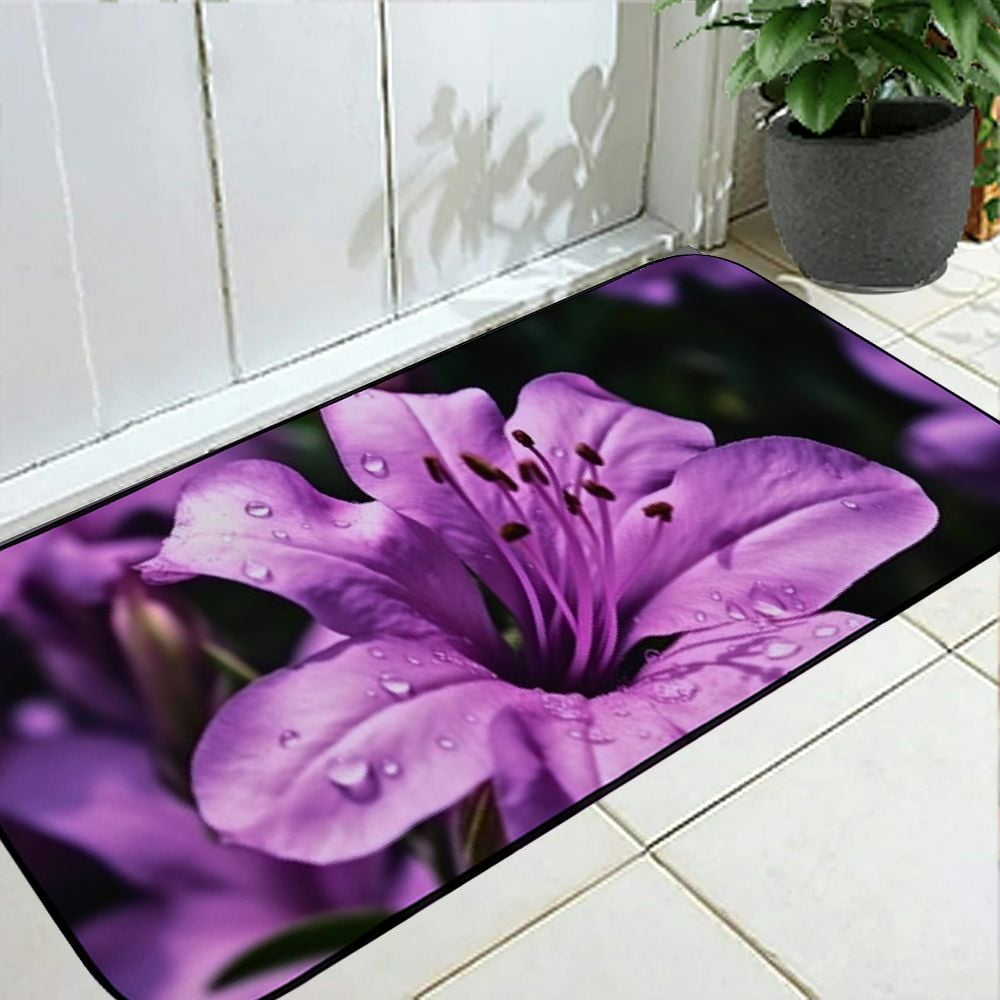 Qinduosi Decorative Door Mat, Door Mat with Non-Slip Rubber Backing, Easy Cleaning, Traps Dirt, for Entry, Patio, Garage - Rhododendron Flower Nature Blossom Violet 19.68*47.24 in