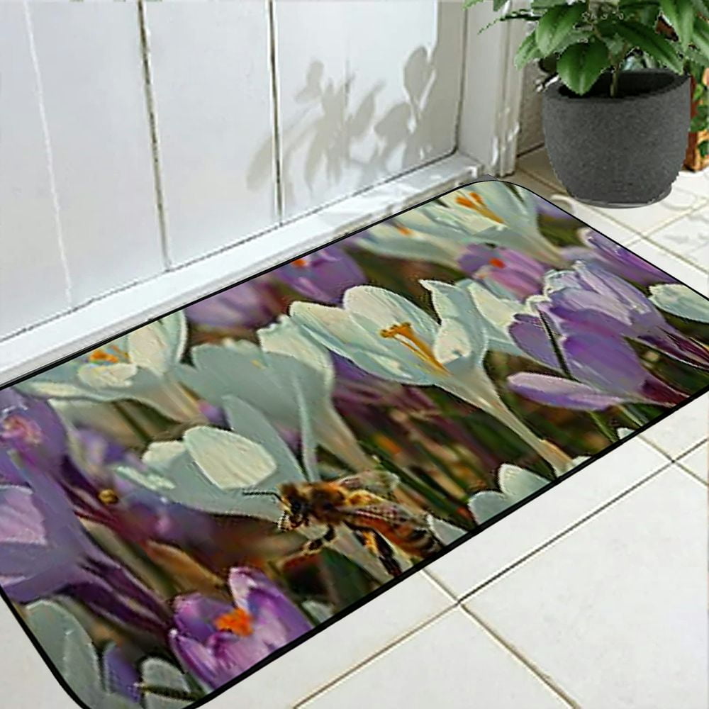 Qinduosi Decorative Door Mat, Door Mat with Non-Slip Rubber Backing, Easy Cleaning, Traps Dirt, for Entry, Patio, Garage - Spring Meadow Crocus Spring Flower FrUhlingsblUher 19.68*47.24 in