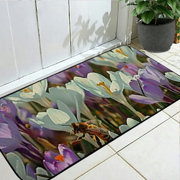 Qinduosi Decorative Door Mat, Door Mat with Non-Slip Rubber Backing, Easy Cleaning, Traps Dirt, for Entry, Patio, Garage - Spring Meadow Crocus Spring Flower FrUhlingsblUher 19.68*47.24 in