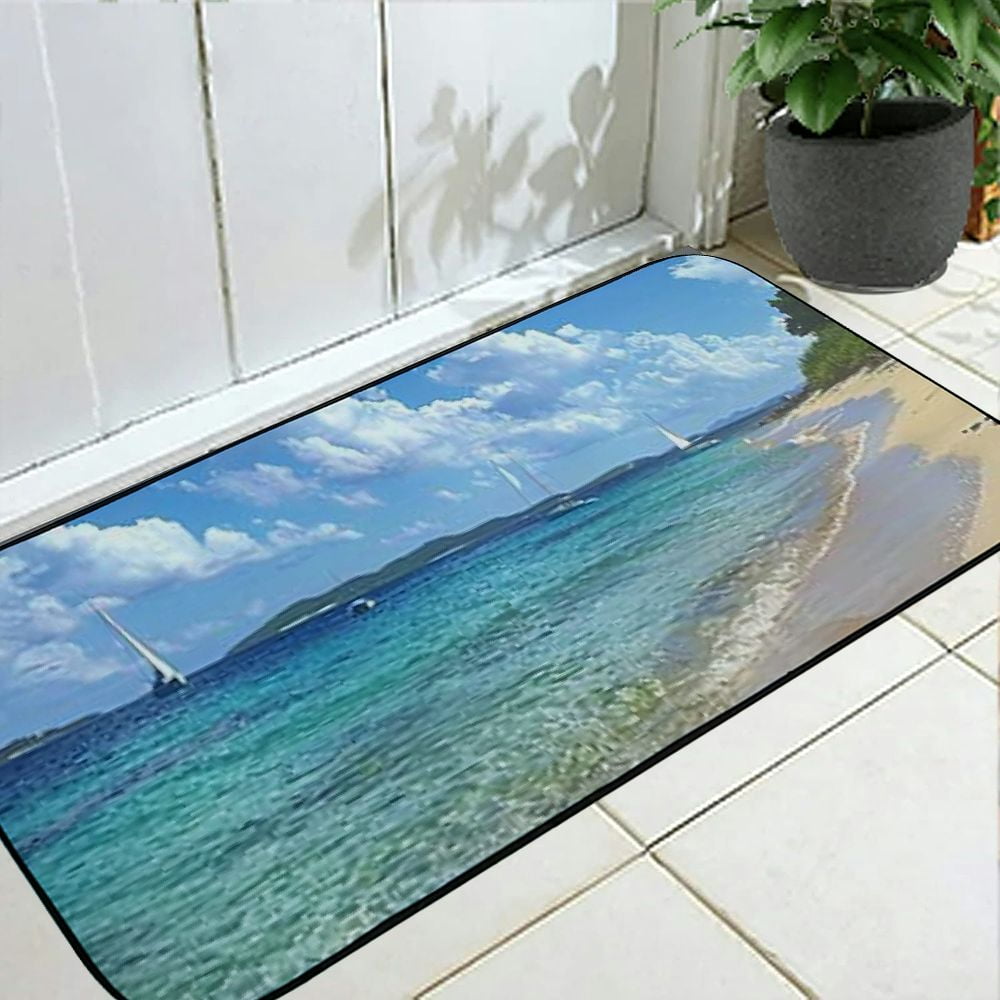 Qinduosi Decorative Door Mat, Door Mat with Non-Slip Rubber Backing, Easy Cleaning, Traps Dirt, Rug for Entry, Patio, Garage - Caribbean Sea Water Vacation Travel Sky Blue 19.68*47.24 in