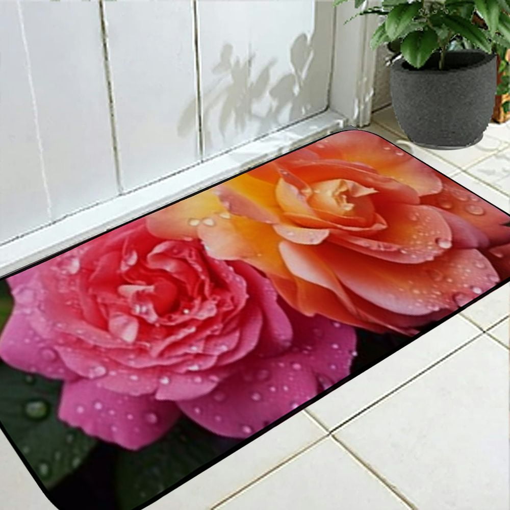 Qinduosi Decorative Door Mat, Door Mat with Non-Slip Rubber Backing, Easy Cleaning, Traps Dirt, Rug for Entry, Patio, Garage- Rose Nature Flower Flowers Spring 19.68*47.24 in