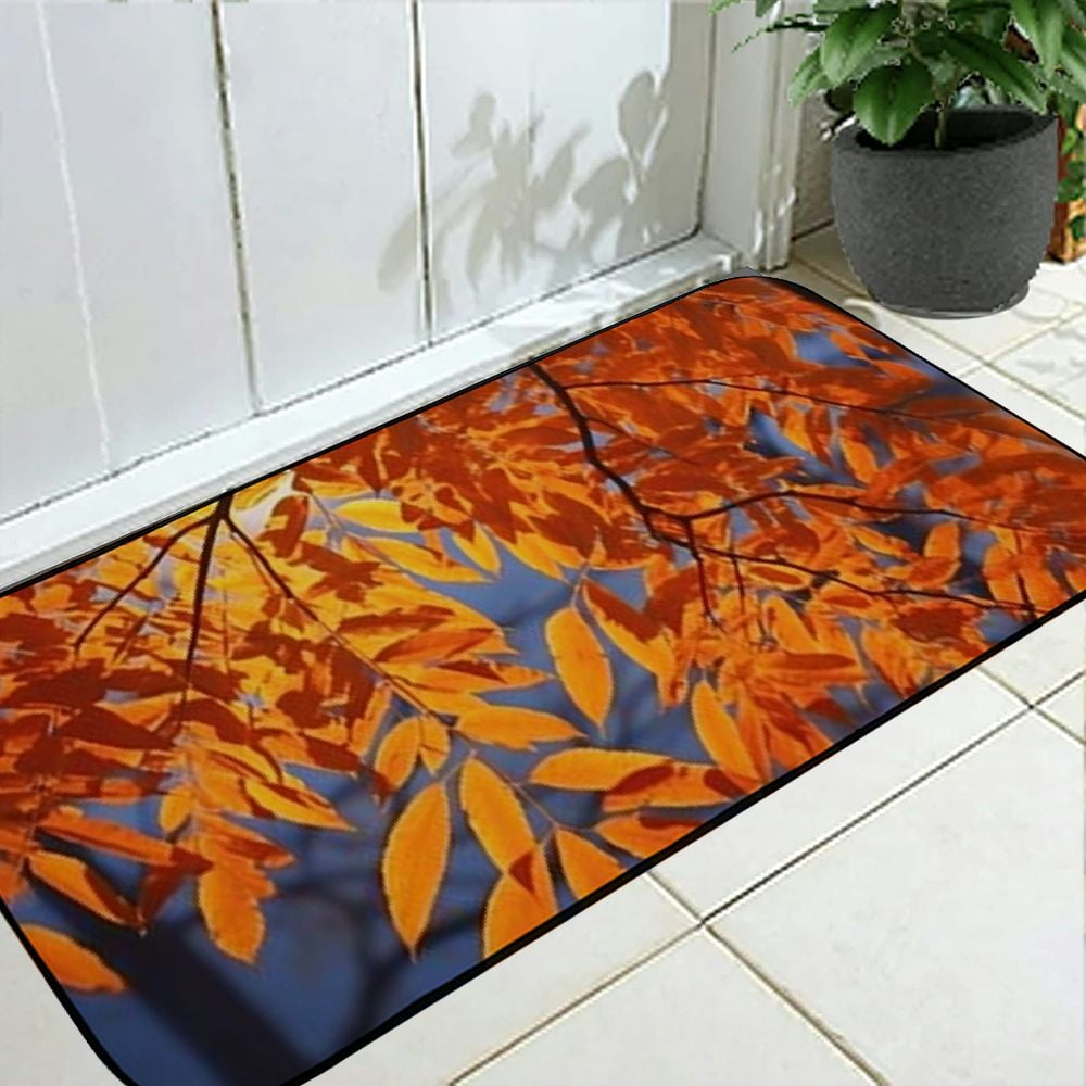 Qinduosi Decorative Door Mat, Door Mat with Non-Slip Rubber Backing, Easy Cleaning, Traps Dirt, Rug for Entry, Patio, Garage - Yellow Leaves Autumnal Leaves Red Huang Green   19.68*47.24 in