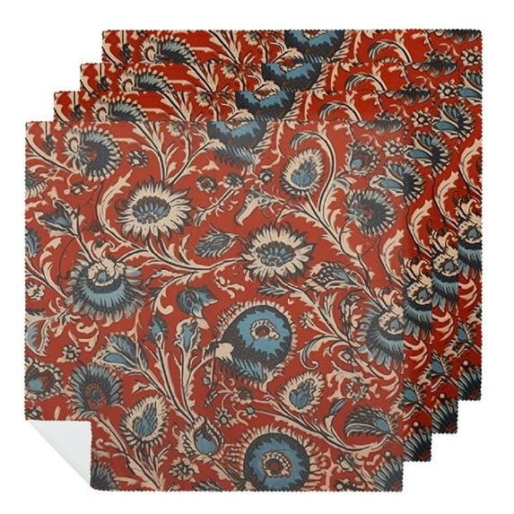 Qinduosi Dinner Cloth Napkins - Washable Cloth Napkins - Everyday Use or Dinner Party and Events - Red Blue Lightweight Indian Block Printed Soft Fabric 6 PCS
