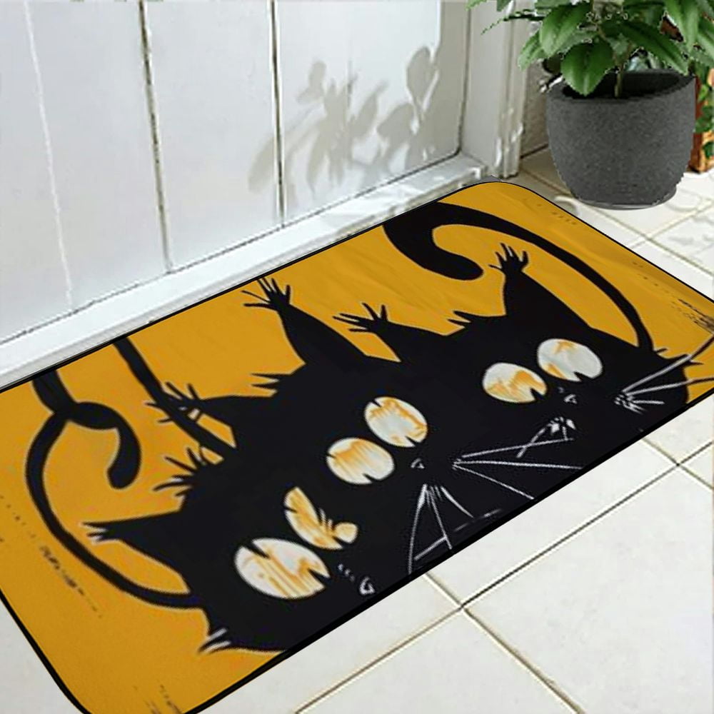 Qinduosi Door Mat, Black Cats Welcome Doormat Decorative Home Floor Mat,Non Slip Rubber Back and for Outdoor Indoor Entrance Decor 19.68*47.24 in