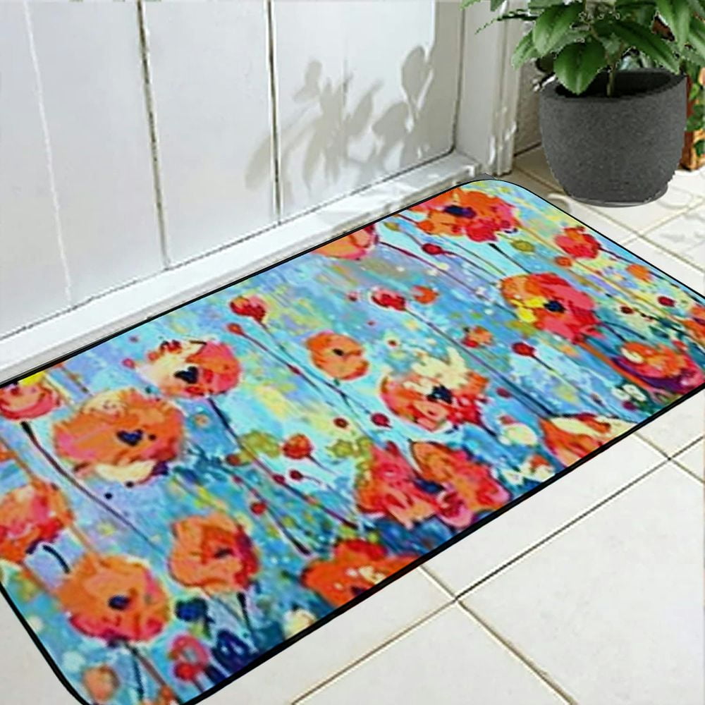 Qinduosi Doormat Abstract Poppy Floral Non-Slip Indoor Entryway Door Mat (Rubber Backing) 19.68*47.24 in
