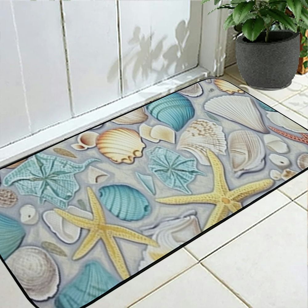 Qinduosi Doormat Seashells Seastars Marine Life Non-Slip Indoor Entryway Door Mat (Rubber Backing) 19.68*47.24 in