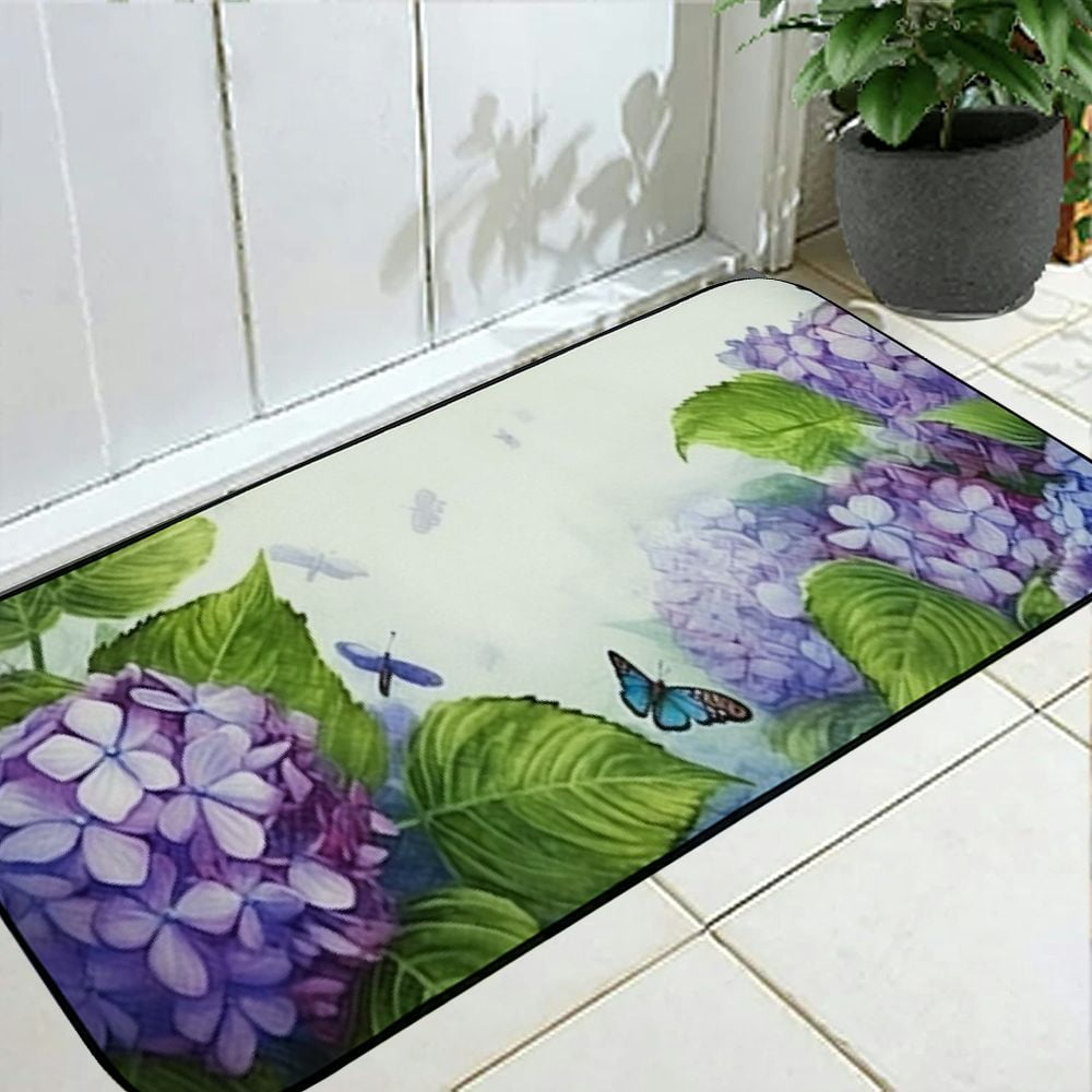 Qinduosi Doormat Watercolor Blue Hydrangea Floral Non-Slip Indoor Entryway Door Mat (Rubber Backing) 19.68*47.24 in