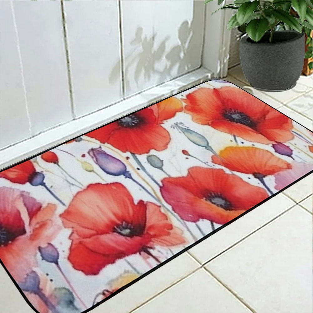 Qinduosi Doormats Watercolor Seamless Red Poppies Door Mat Entryway Doormat (Rubber Backing) Outdoors/Indoor/Bathroom/Kitchen/Bedroom/Entryway Floor Mats 19.68*47.24 in