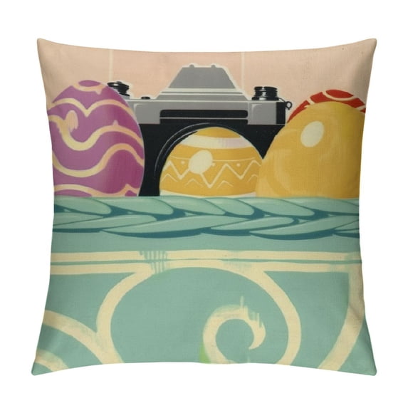 Qinduosi Easter Bunny Pillow Covers of Colorful Eggs Easter Pillows Decorative Throw Pillows Cover Spring Stripes Cushion Case for Home Decor Sofa Car White