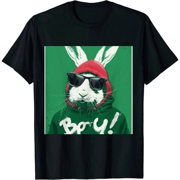 Qinduosi Easter Bunny Rabbit T-Shirt Black