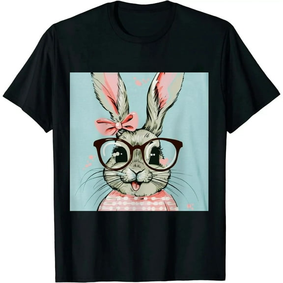 Qinduosi Easter Day T Shirts Womens Leopard Mama Bunny Shirts Rabbit Graphic T Shirt Black