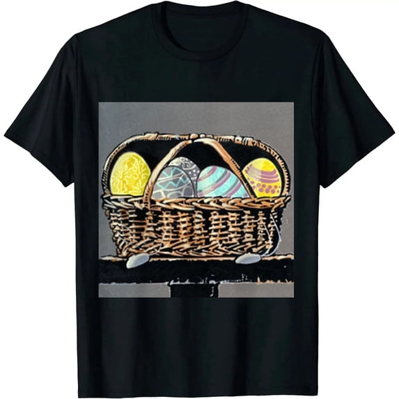 Qinduosi Easter Short Sleeve T Shirt for Women Easter Eggs Printed Casual Cute Truck Graphic Tshirts Tops Black