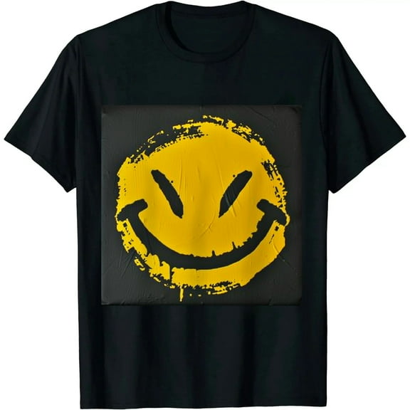 Qinduosi Evil Smile Face Graphic Novelty Sarcastic Funny T Shirt Black
