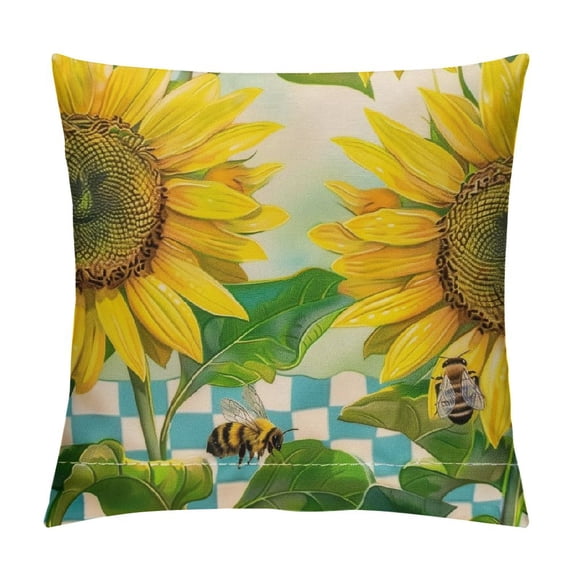 Qinduosi Farmhouse Rustic Summer Sunflower Throw Pillow Cover Housewarming Yellow Sunflower Gifts for Home Sofa Decorations Decor White