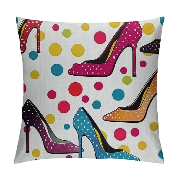 Qinduosi Fashion Throw Pillow Cushion Cover, Modern Design of Women Shoes Vector Image with Dot Background Artwork, Decorative Square Accent Pillow Case, ", Pink Purple White