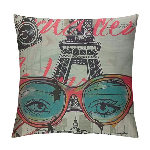 Qinduosi Fashion Vector Pattern Throw Pillow Cover Words New York Paris Decorative Square Pillow Case for Home Bedroom Living Room Cushion Cover Inch