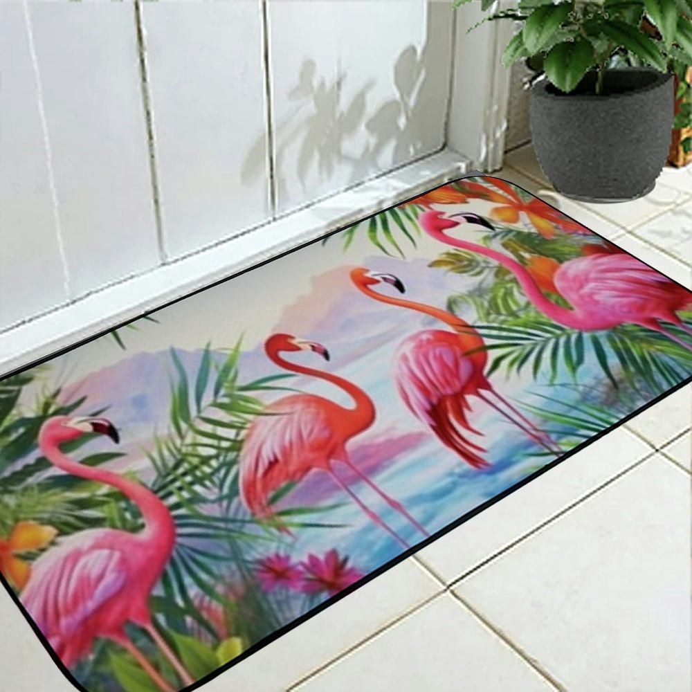 Qinduosi Flamingo Entrance Door Mat,Tropical Flowers Leaves Decor Doormat,Non-Slip Carpet Rugs Decorative for Home/Indoor/Outdoor  19.68*47.24 in