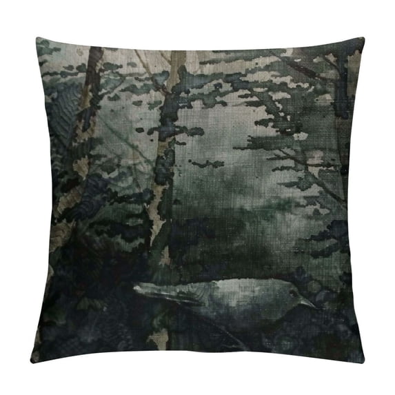 Qinduosi Flax Throw Pillow Cover Blue Winter Watercolor Landscape Pine Forest Mountains Artistic Inches Pillowcase Home Decor Square Linen Pillow Case Cushion Cover White