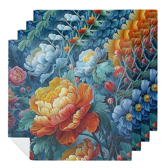 Qinduosi Floral Peony Flower Cloth Napkins, Dinner Napkins Washable Reusable Polyester Table Napkins for Parties, Weddings and Dinners 6 PCS