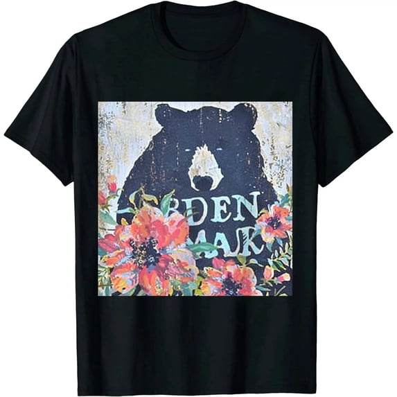 Qinduosi Floral Printed Women T Shirts Funny Mom Gift Slim mom Shirt Black
