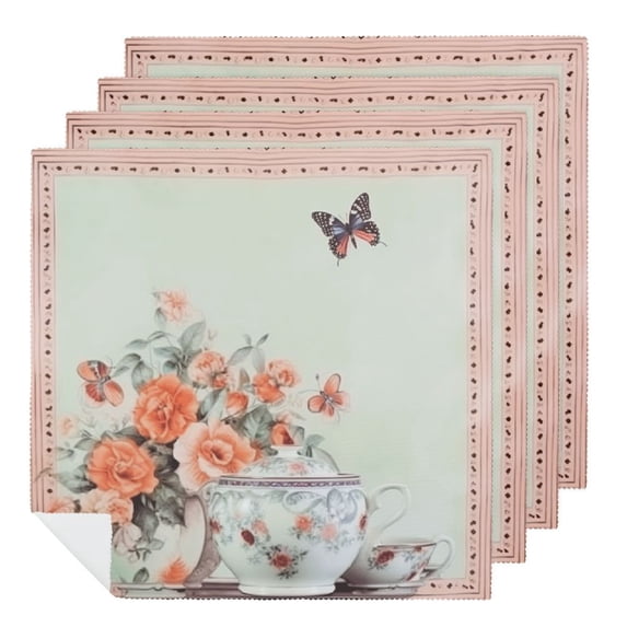 Qinduosi Flower Vase Print Cloth Napkins, Napkins Cloth Spring Color, Washable Napkins for Dinner Table Kitchen Party, Wedding, Restaurant; Camping